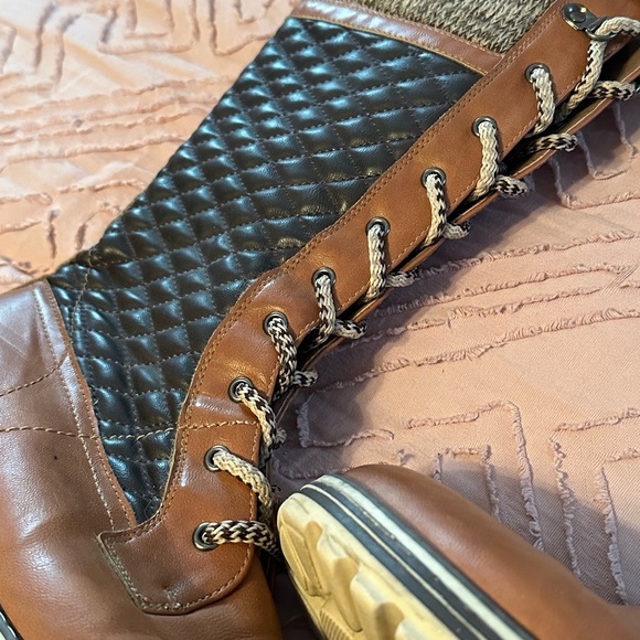 Quilted Lace-Up Tall Boots in Brown and Black - Picture 3 of 7
